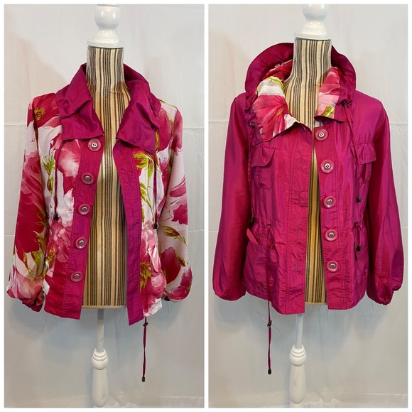 Vintage reversible pink button jacket floral solid - Picture 2 of 15